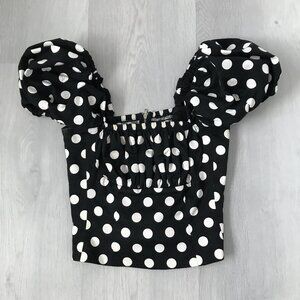 PETERSYN PUFF SLEEVE CORSET BLOUSE BLACK WHITE TWEE CROP WOMENS XS